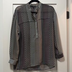 Ro & De Women's Striped Button Down Shirt - Gray and Black